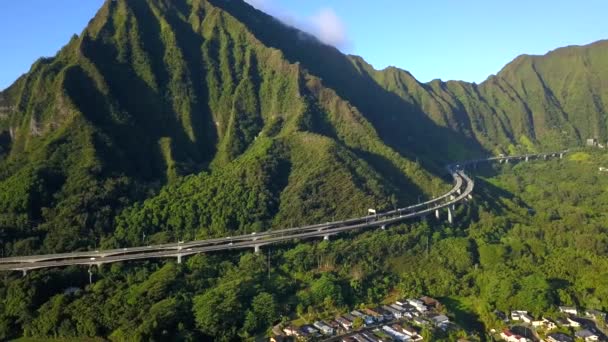Splendida vista aerea delle montagne verdi oahu — Video Stock