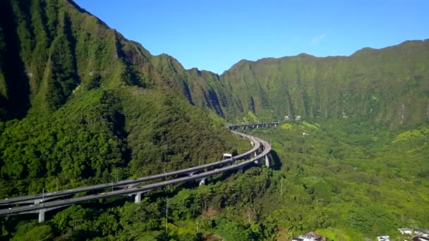 Wspaniały widok z lotu ptaka na zielone góry oahu — Wideo stockowe