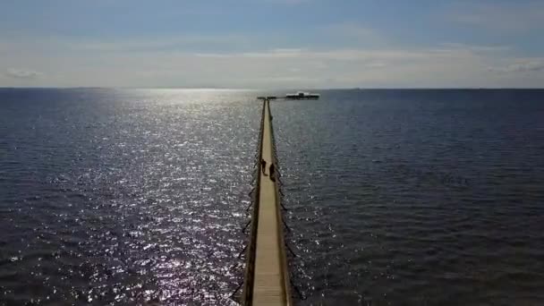 Puente de madera sobre el mar situado cerca de Malmo en Suecia — Vídeo de stock