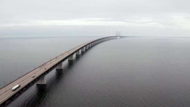 Aerial view of oresund bridge over the baltic sea — Stock Video