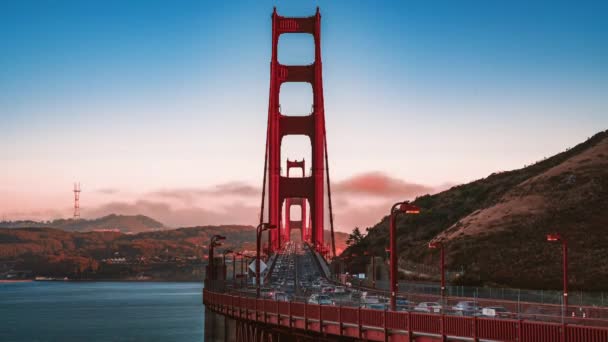 View of the golden gate bridge traffic and clouds san francisco california time lapse — Stock Video