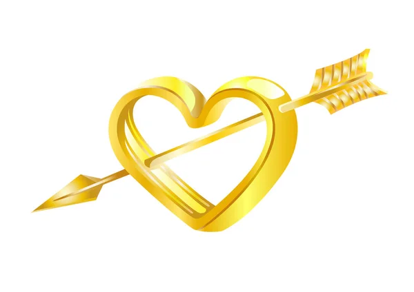 Corazón dorado perforado por la flecha de Cupido elemento de diseño de San Valentín vector de imagen — Vector de stock