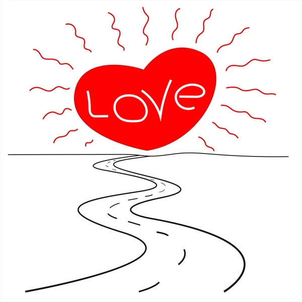 Sun love road Valentine card design conceito imagem vetorial — Vetor de Stock