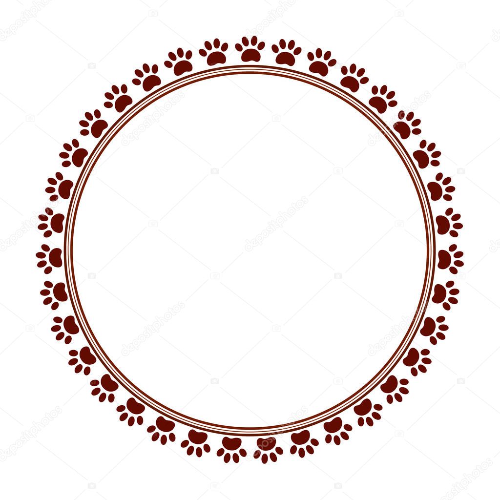  Brown paw prints animal round frame.