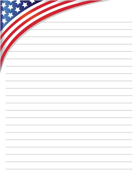 Çizgili sayfanın köşesinde Amerikan bayrağı. — Stok Vektör