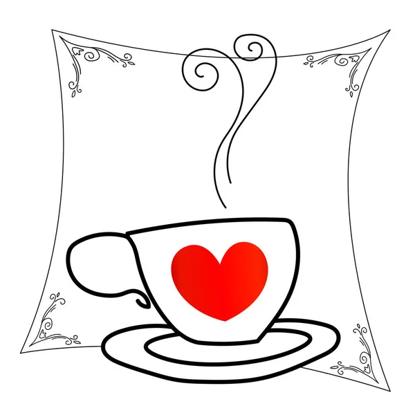 Copo de café com desenho esboço coração vermelho —  Vetores de Stock