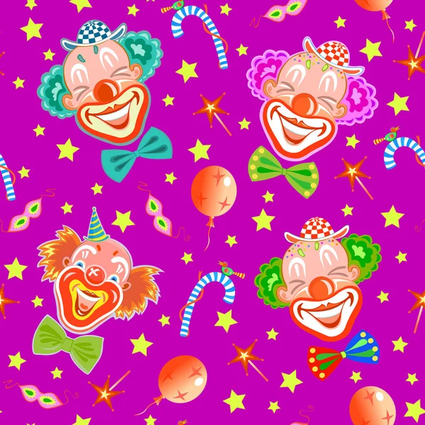 Бесшовный фон с клоунами на фиолетовом — стоковый вектор