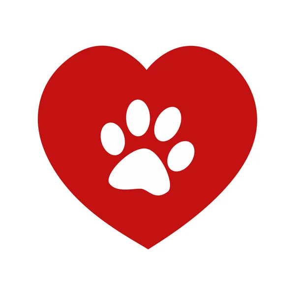 Zwierzę miłość serce symbol czerwony i łapa — Zdjęcie stockowe