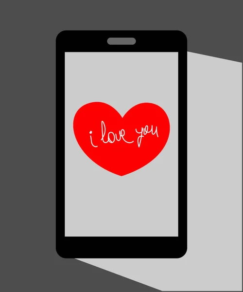 Corazón San Valentín en la pantalla del teléfono móvil — Vector de stock