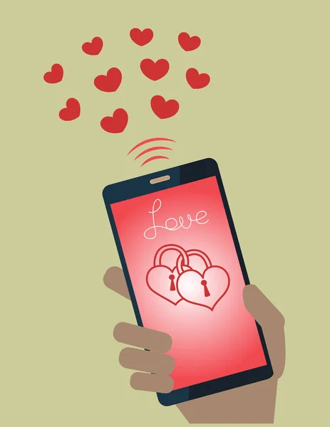 Teléfono móvil enviando corazones de San Valentín — Vector de stock