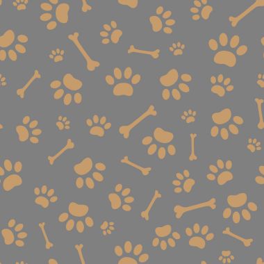 Köpek pati izlerini ve gri arka plan üzerinde kemik seamless modeli.