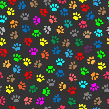 Colorful animal paw prints seamless pattern clipart