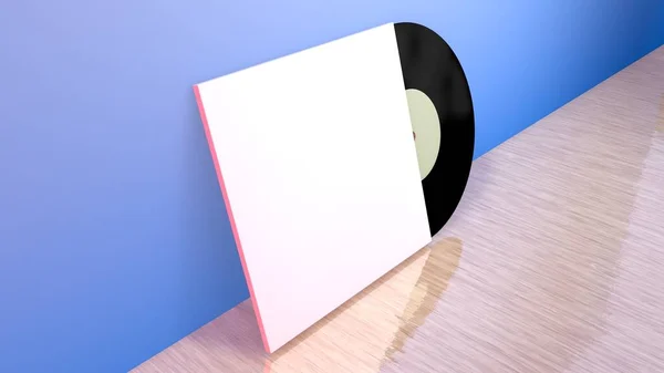Black Vinil Mock Up. Arkaplanda etiketlenmiş. Üç boyutlu çizim. boş kopyalama alanı.