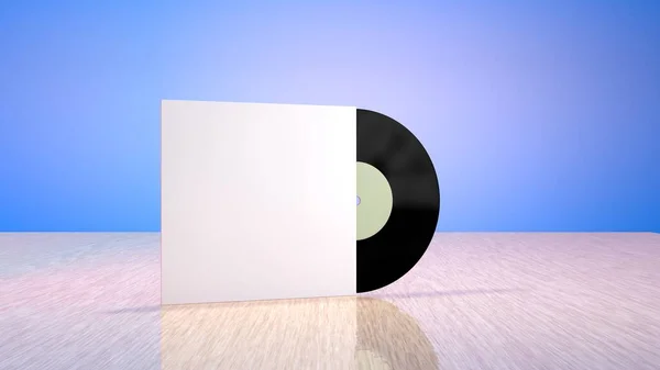 Black Vinyl Disc Mock Rótulo Isolado Fundo Render Espaço Livre — Fotografia de Stock