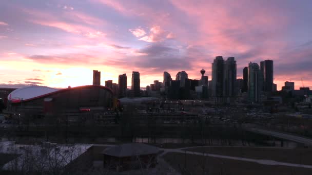 Calgary skyline at dusk — Stock Video