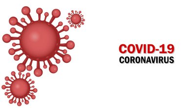 Coronavirus COVID-19. Beyaz arkaplandaki kırmızı virüs sembolü covid-19 coronavirus metni