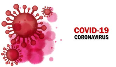 Coronavirus COVID-19. Beyaz arkaplandaki kırmızı virüs sembolü covid-19 coronavirus metni