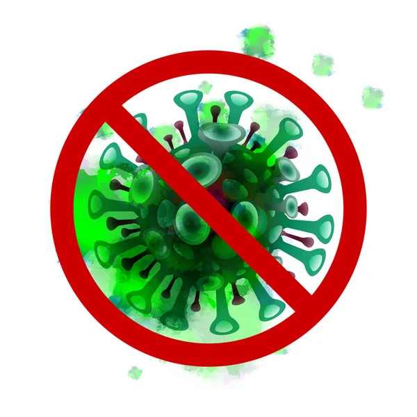 Coronavirus Covid Green Virus Symbol Red Circle Frame Cross Symbol — Stock Vector
