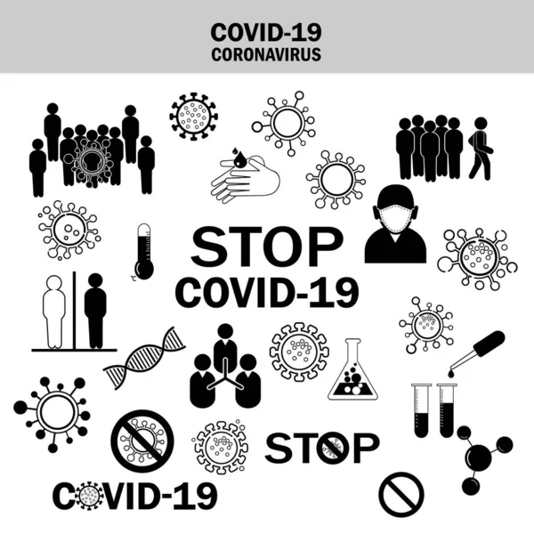 Coronavirus simgesi bilgi aktarımı, önleme, tedavi için ayarlandı. Roman Coronavirus 2019-nCoV. 2019 ve 2020 salgını