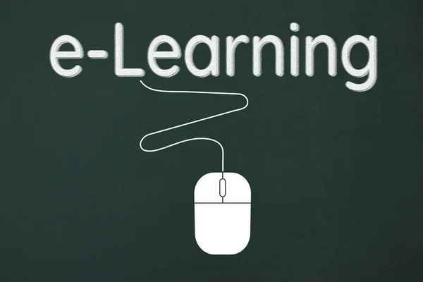 Chalkboard Text Learning Written Chalk Drawing Computer Mouse Learning Study — Stock Photo, Image