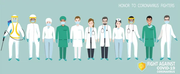 Doctor Characters Flat Cartoon Style Μαχητές Coronavirus Ευχαριστώ Τους Γιατρούς — Διανυσματικό Αρχείο
