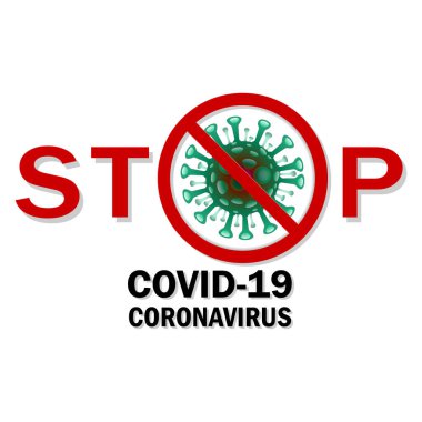 Ilustrations konsepti Coronavirus COVID-19 'u durdurun. Kırmızı dairenin içindeki yeşil virüs sembolü ve haç sembolü. Mikropları durdur ve önle.