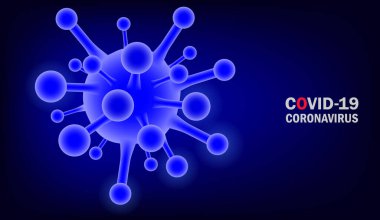 Coronavirus hastalığı COVID-19, tıbbi illüstrasyon. Mavi arkaplanda 3D virüs sembolü var.