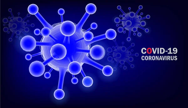 コロナウイルス病Covid 医学イラスト 青の背景に3Dウイルスのシンボルがあります — ストックベクタ