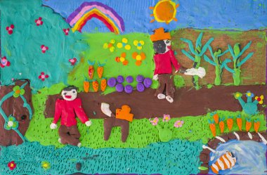 Öğrencileri biçimlendirme sanatı plastikle şekillendirilir. Düşük rahatlama heykeli şeklinde.