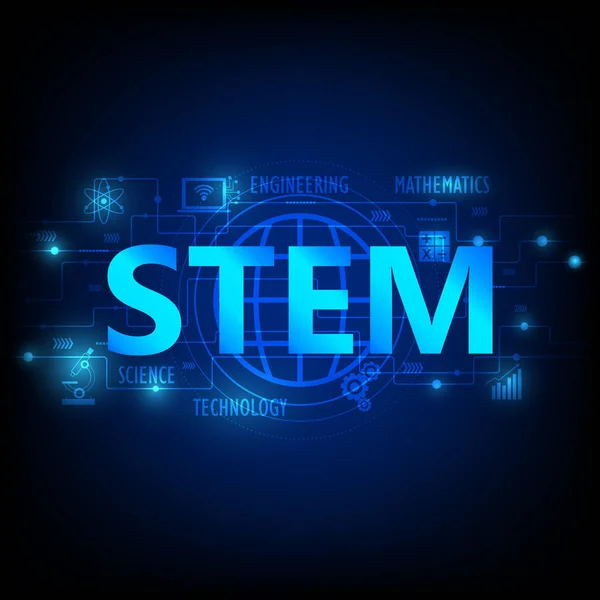 Stem教育科学技術工学数学で構成され 計算する ベクターイラストの特徴はデジタル関係回路です — ストックベクタ
