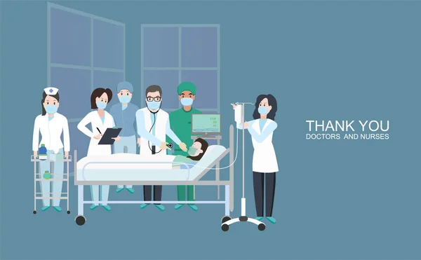 Врач Медсестра Лечения Заболеваний Палатах Симптомов Коронавируса Thank You Brave — стоковый вектор