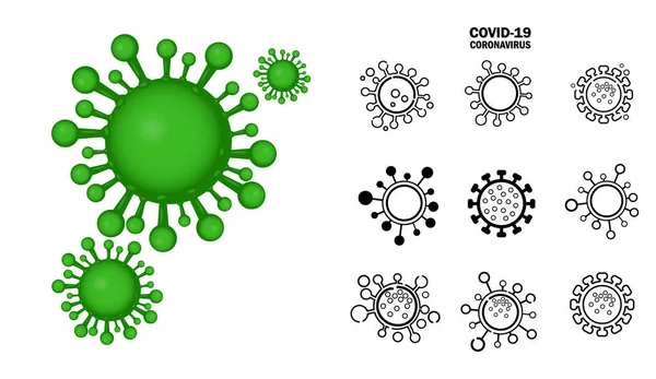 コロナウイルス Covid シンボル 緑色のウイルスのシンボル白い背景にあります ウイルスや細菌に関連するベクターのアイコンをデザインするだけで — ストックベクタ