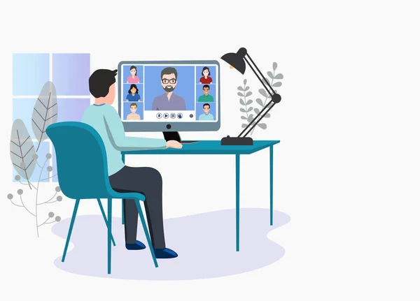 Trabalhando Online Casa Conferência Reunião Espaço Coworking Ilustração Conceito Freelancers —  Vetores de Stock