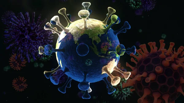 病原呼吸性结肠病毒2020年Ncov流感爆发3D医学健康风险概念 — 图库照片#