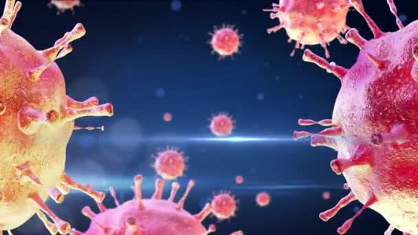 Influenza Virale Corona Focolaio Illustrazione Medica Vista Microscopica Delle Cellule — Video Stock