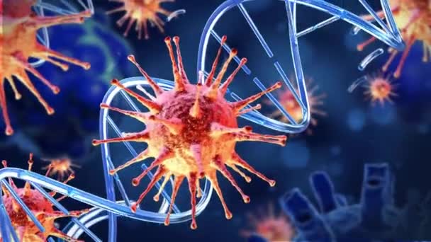 Вспышка Коронного Вируса Гриппа Медицинская Иллюстрация Microscopic View Floating Influenza — стоковое видео
