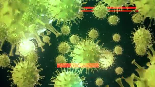 コロナウイルスインフルエンザ3D医療イラスト 浮遊インフルエンザウイルス細胞の顕微鏡観察 Covid 19ウイルス — ストック動画