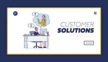 Online Destek, Müşteri Hizmetleri ve Çağrı Merkezi Konsepti. Web sitesi İniş Sayfası. Kulaklık Danışmanı ve Müşteri Bilgilendirme Operatörü. Web Sayfası Çizgi Çizgi Çizgi Çizgisi Düz Şekil Vektörü İllüstrasyonu