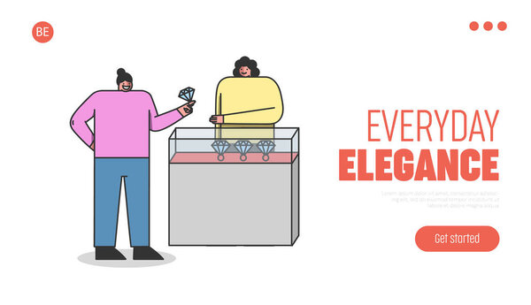 Торговля драгоценностями. Покупательница бриллиантового кольца в ювелирном магазине
