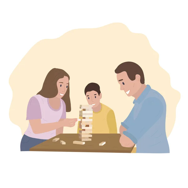 Baba Anne Oğul Bir Masa Oyunu Oynuyor Vektör Illüstrasyonu — Stok Vektör