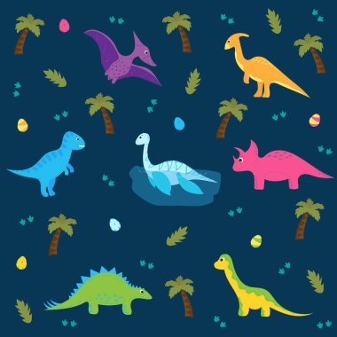 Dinozorların geçmişi. Çocuklar için vektör illüstrasyonu.