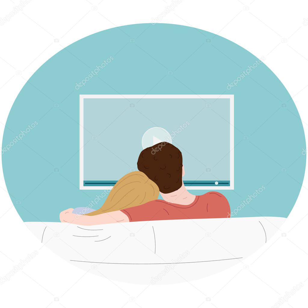 A couple is watching a movie. Vector illustration