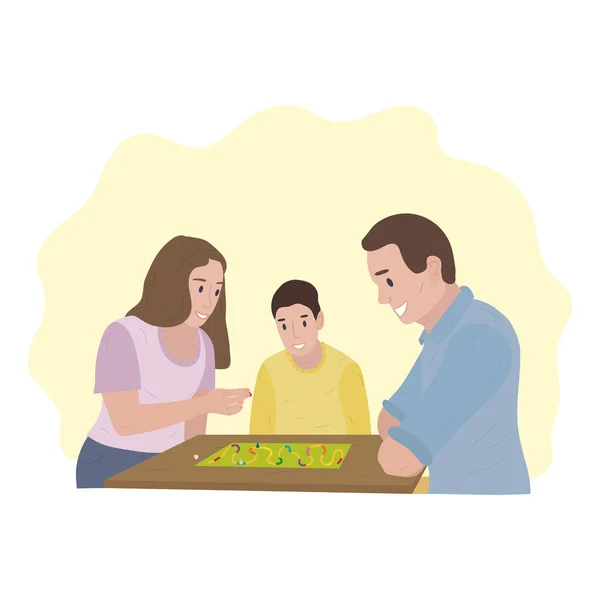 Baba Anne Oğul Bir Masa Oyunu Oynuyor Vektör Illüstrasyonu — Stok Vektör