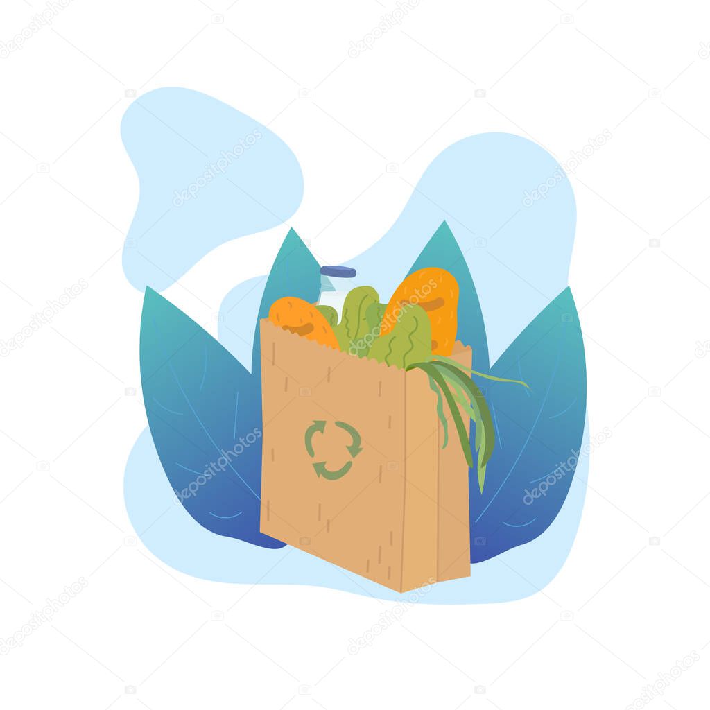 Paper bag with food. Vector illustration