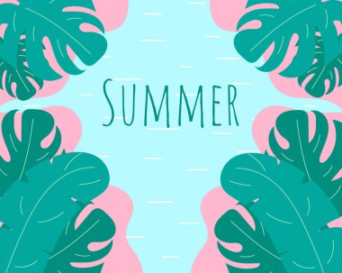 Tropikal yaprakları olan soyut bir yaz geçmişi. Vektör illüstrasyonu