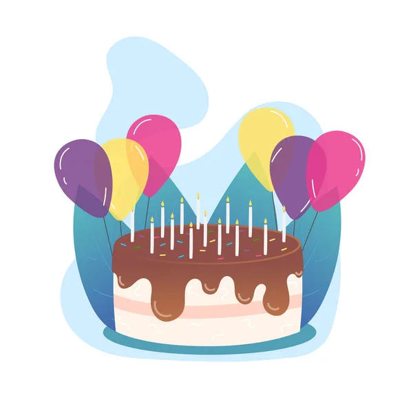 Pastel Cumpleaños Con Una Vela Ilustración Vectorial — Vector de stock