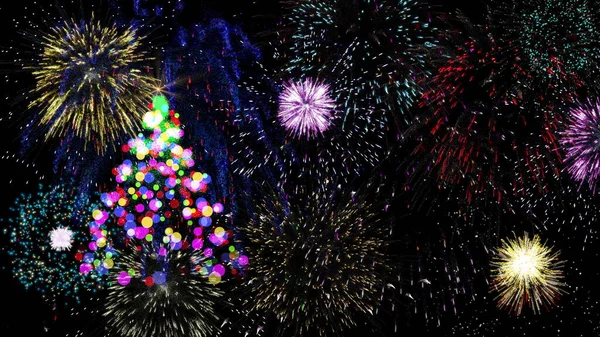 Árvore de Natal com fogos de artifício coloridos Fotos De Bancos De Imagens