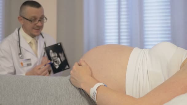 Un médecin examine une femme enceinte dans son bureau — Video