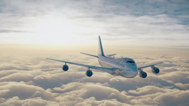 Большой самолет над облаками. Пассажирские — стоковое видео