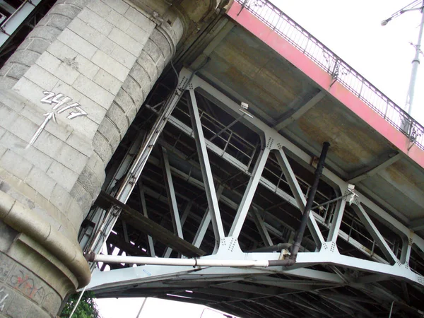 Construcción Metal Hierro Del Puente Varsovia Polonia Europa Sobre Río —  Fotos de Stock
